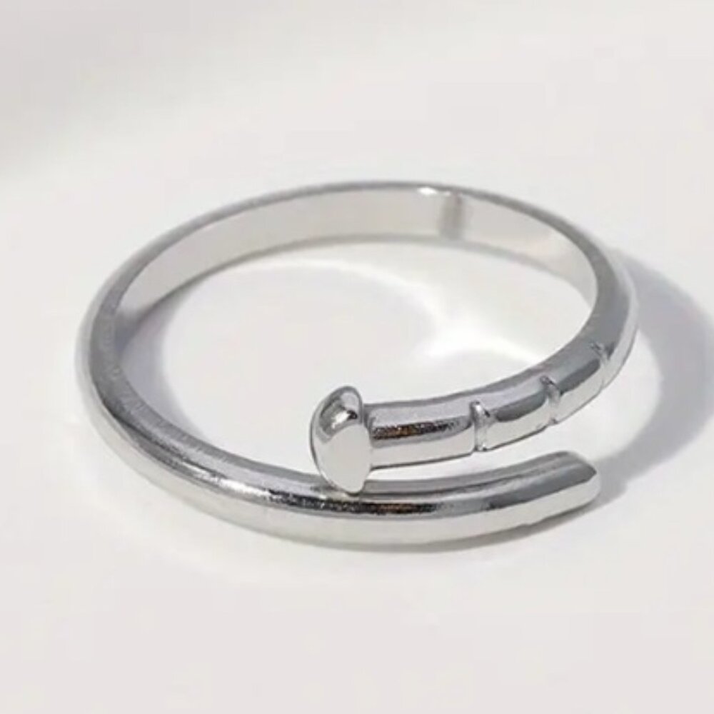 Bohemian Boho-Chic Minimalist  Adjustable Nail-Shaped Ring - Sterling Silver